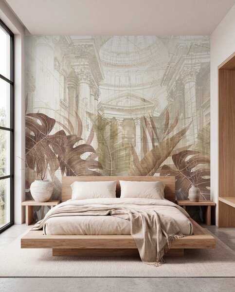 Tapet Un desen grandios cu coloane arhitecturale ornamentate din marmură și plante tropicale luxuriante din, Fototapet Natură, w01311v1 : Uwalls.ro