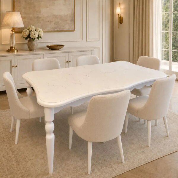 Masă dining Verona din MDF, alb, 160 × 90 × 76 cm, 6 persoane