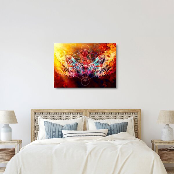Tablou pe sticlă - Merkaba cu aripi, abstracție (70x50 cm)