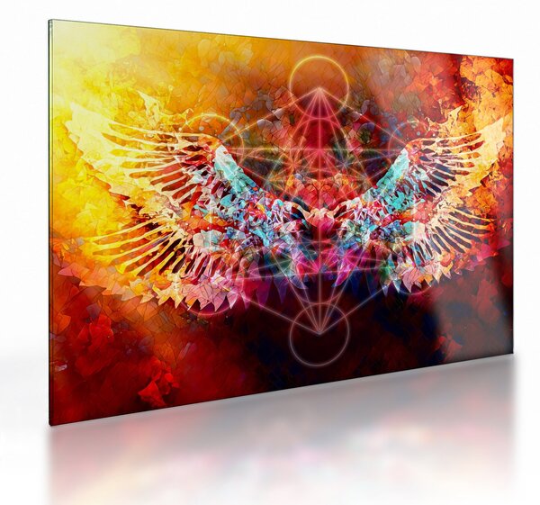 Tablou pe sticlă - Merkaba cu aripi, abstracție (70x50 cm)