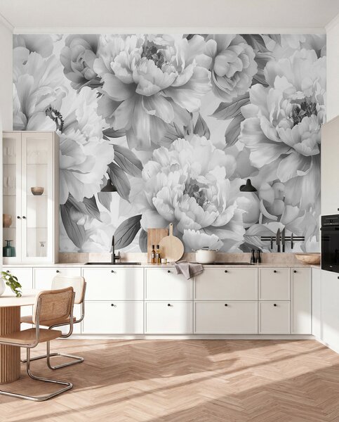 Tapet Bujori negri și albi, Fototapet Flori, w08068 : Uwalls.ro