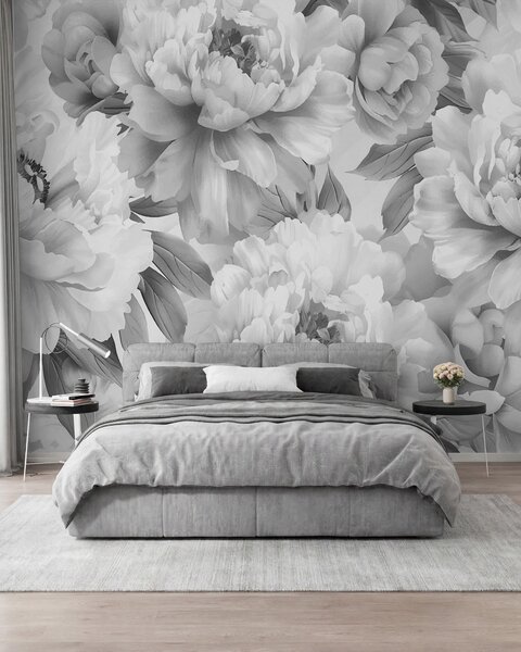 Tapet Bujori negri și albi, Fototapet Flori, w08068 : Uwalls.ro