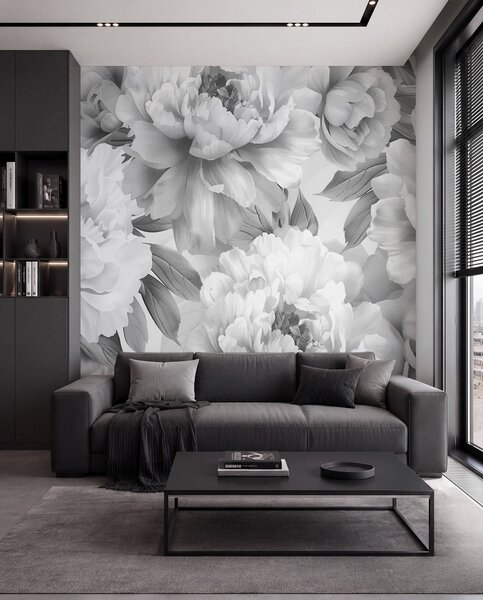 Tapet Bujori negri și albi, Fototapet Flori, w08068 : Uwalls.ro