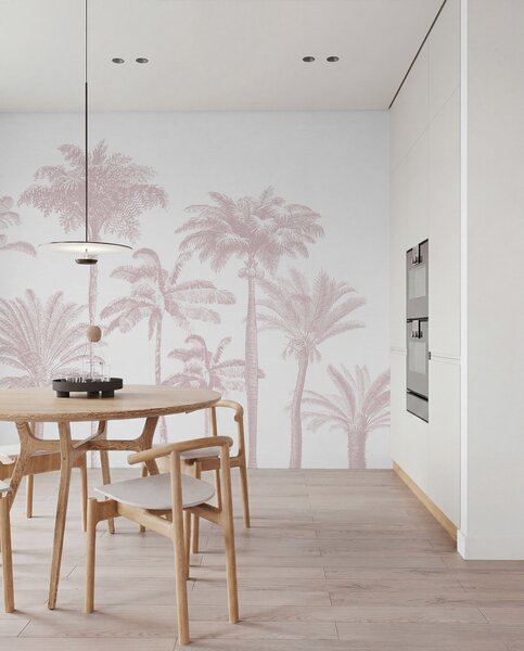Tapet Palmieri tropicali oază minimă de culoare roz, Fototapet Natură, w08111v1 : Uwalls.ro