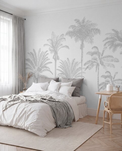 Tapet Palmieri tropicali oază minimă de culoare gri, Fototapet Natură, w08111v2 : Uwalls.ro