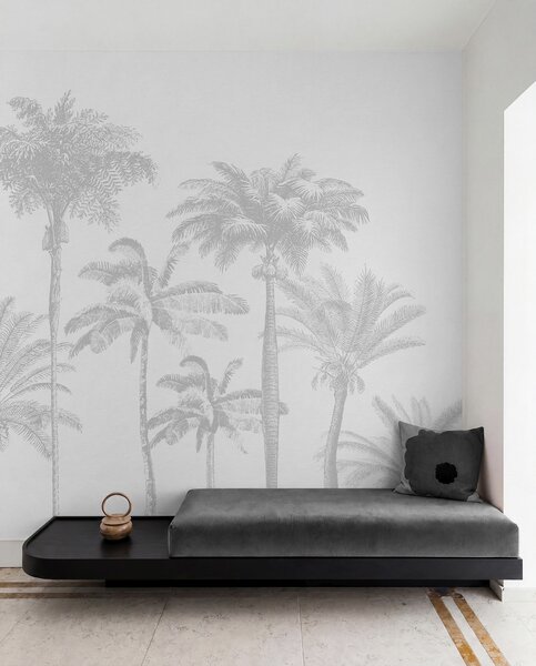 Tapet Palmieri tropicali oază minimă de culoare gri, Fototapet Natură, w08111v2 : Uwalls.ro