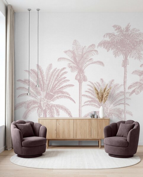 Tapet Palmieri tropicali oază minimă de culoare roz, Fototapet Natură, w08111v1 : Uwalls.ro