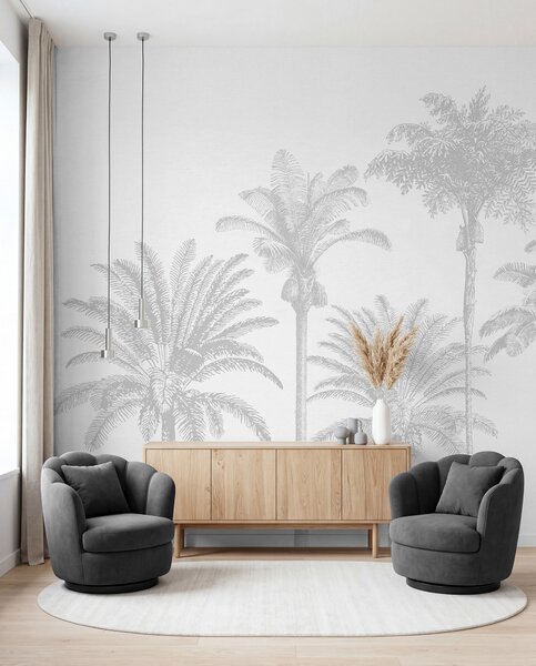 Tapet Palmieri tropicali oază minimă de culoare gri, Fototapet Natură, w08111v2 : Uwalls.ro