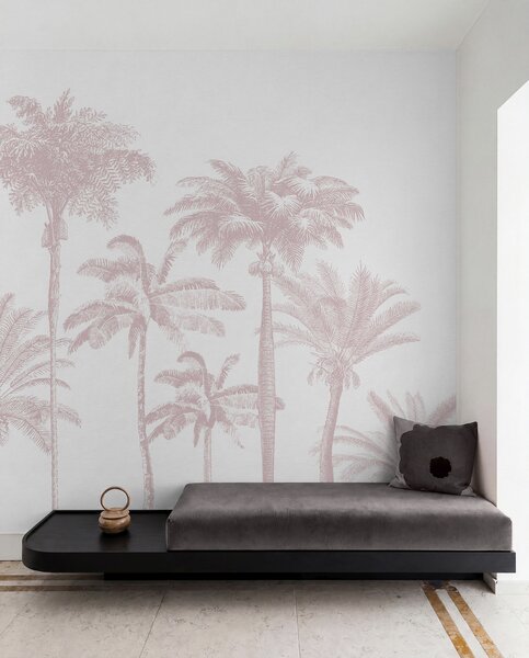 Tapet Palmieri tropicali oază minimă de culoare roz, Fototapet Natură, w08111v1 : Uwalls.ro