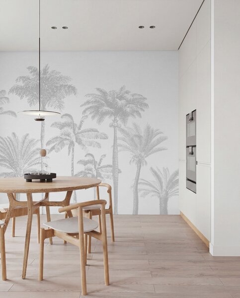 Tapet Palmieri tropicali oază minimă de culoare gri, Fototapet Natură, w08111v2 : Uwalls.ro