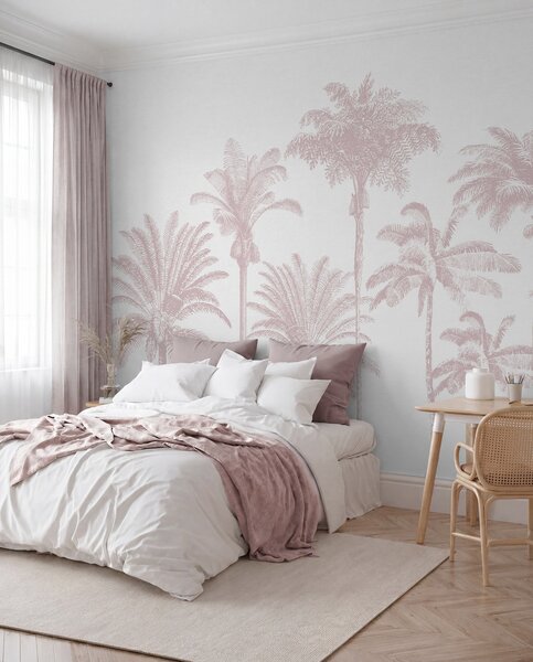 Tapet Palmieri tropicali oază minimă de culoare roz, Fototapet Natură, w08111v1 : Uwalls.ro