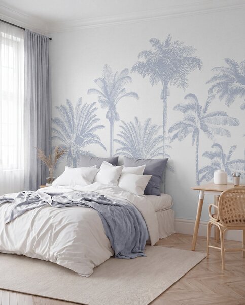 Tapet Palmieri tropicali oază minimă de culoare albastră, Fototapet Natură, w08111v4 : Uwalls.ro