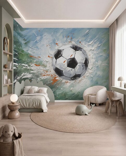 Tapet Fotbal mingea de zbor pictura in ulei arta abstracta, Fototapet pentru camera unui adolescent, Fototapet Fotbal, w08117 : Uwalls.ro