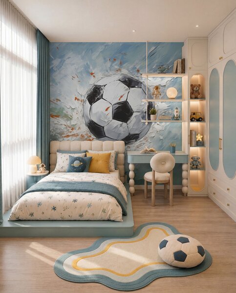Tapet Fotbal mingea de zbor pictura in ulei arta abstracta, Fototapet pentru camera unui adolescent, Fototapet Fotbal, w08117 : Uwalls.ro