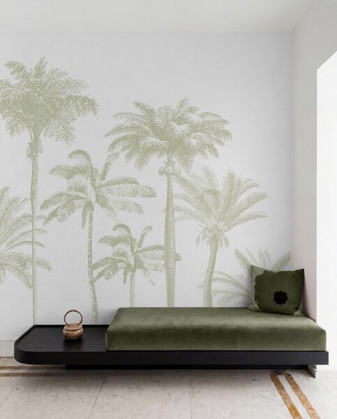Tapet Palmieri tropicali oază minimă de culoare verde, Fototapet Natură, w08111v3 : Uwalls.ro