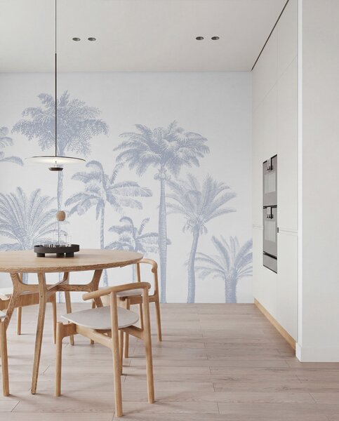 Tapet Palmieri tropicali oază minimă de culoare albastră, Fototapet Natură, w08111v4 : Uwalls.ro