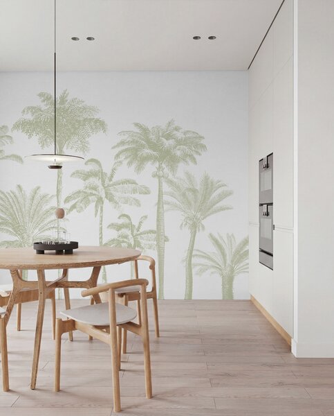 Tapet Palmieri tropicali oază minimă de culoare verde, Fototapet Natură, w08111v3 : Uwalls.ro