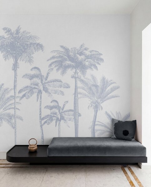 Tapet Palmieri tropicali oază minimă de culoare albastră, Fototapet Natură, w08111v4 : Uwalls.ro