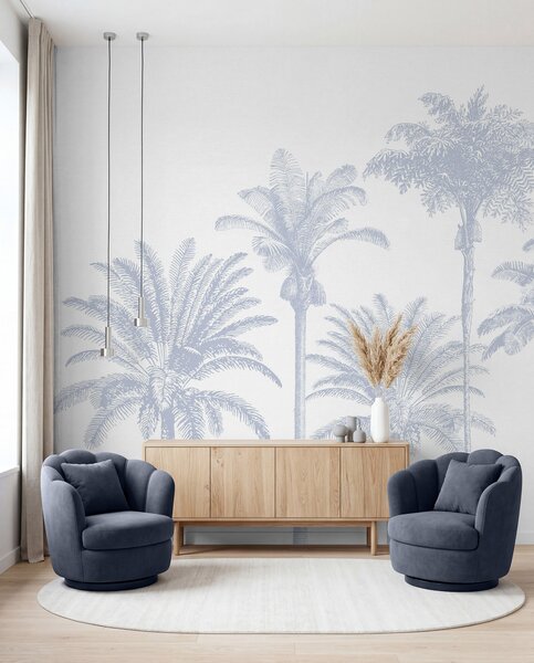 Tapet Palmieri tropicali oază minimă de culoare albastră, Fototapet Natură, w08111v4 : Uwalls.ro