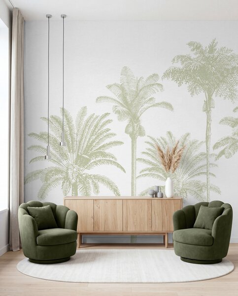 Tapet Palmieri tropicali oază minimă de culoare verde, Fototapet Natură, w08111v3 : Uwalls.ro