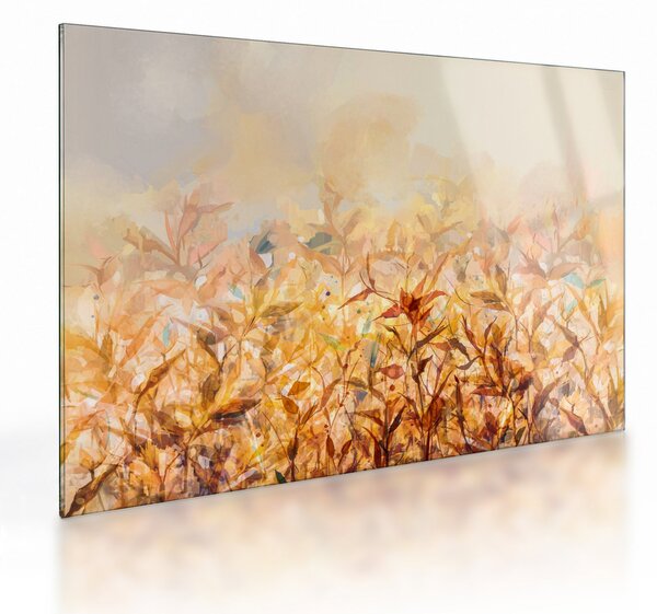 Tablou pe sticlă - Frunze în culori de toamnă, pictură în ulei (70x50 cm)