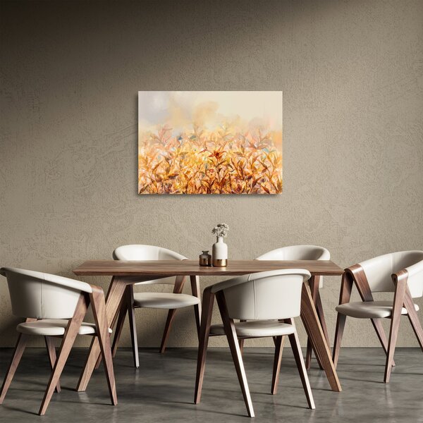 Tablou pe sticlă - Frunze în culori de toamnă, pictură în ulei (70x50 cm)