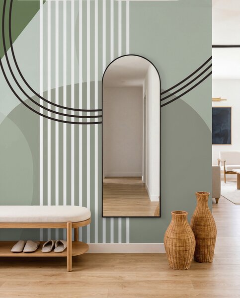 Tapet Geometric abstracție linie și cerc minimalism stil modern culoare verde, Fototapet Abstract, w08173v1 : Uwalls.ro