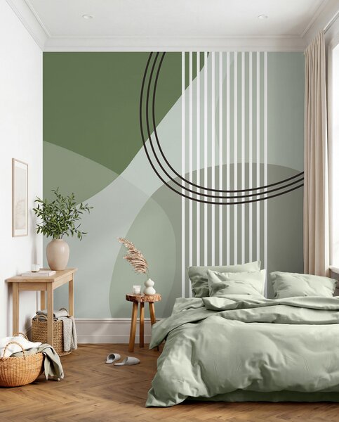 Tapet Geometric abstracție linie și cerc minimalism stil modern culoare verde, Fototapet Abstract, w08173v1 : Uwalls.ro