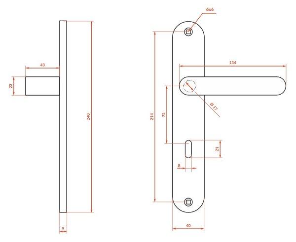 Mâner de ușă Kuchinox Malaga pe montaj lung pentru cheie interioară, negru mat, LAV-KMG_911A