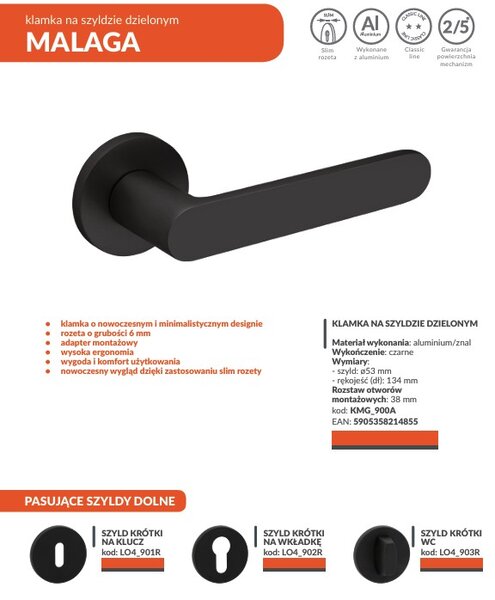 Mâner de ușă Kuchinox Malaga, negru mat, LAV-KMG_900A