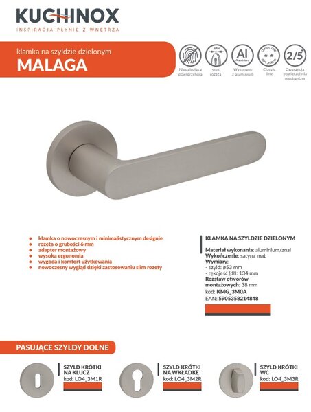 Mâner de ușă Kuchinox Malaga, satinat mat, LAV-KMG_3M0A