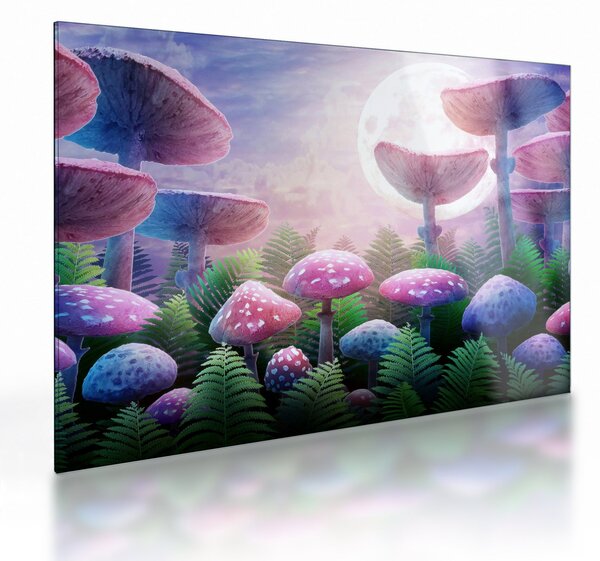 Tablou pe sticlă - Ciuperci sub lună plină (70x50 cm)
