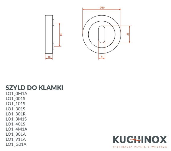 Kuchinox Kuchinox, rozetă mâner pentru cheie interioară, platină, LAV-LO1_4M1A