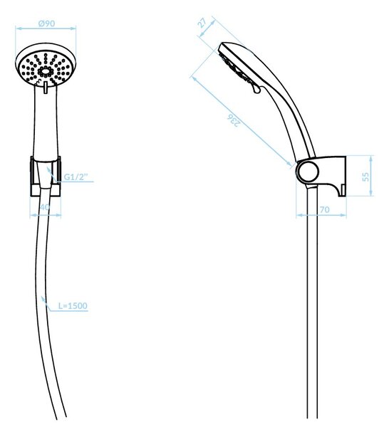 Kuchinox Cento, set de duș manual cu montare pe perete, alb mat, LAV-NKC_60AD
