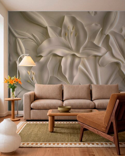Tapet Basorelief cu crini mari de culoare bej, Fototapet Flori, w01434 : Uwalls.ro
