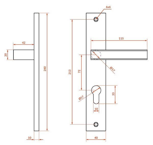 Mâner de ușă Kuchinox Aster pe feronerie lungă pentru cilindru, satinat mat, LAV-KAS_3M2A