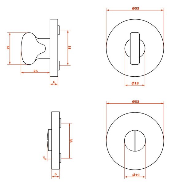Kuchinox Kuchinox, rozetă mâner pentru încuietoare WC, auriu strălucitor, LAV-LO4_G23A