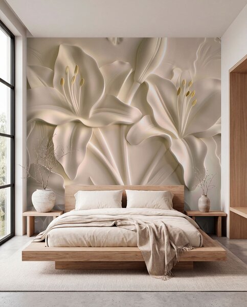 Tapet Basorelief cu crini mari de culoare bej, Fototapet Flori, w01434 : Uwalls.ro