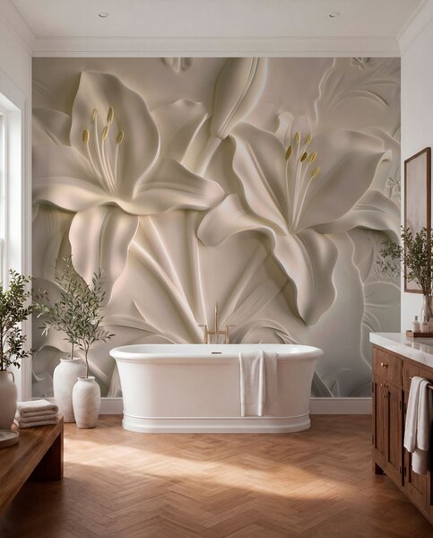 Tapet Basorelief cu crini mari de culoare bej, Fototapet Flori, w01434 : Uwalls.ro