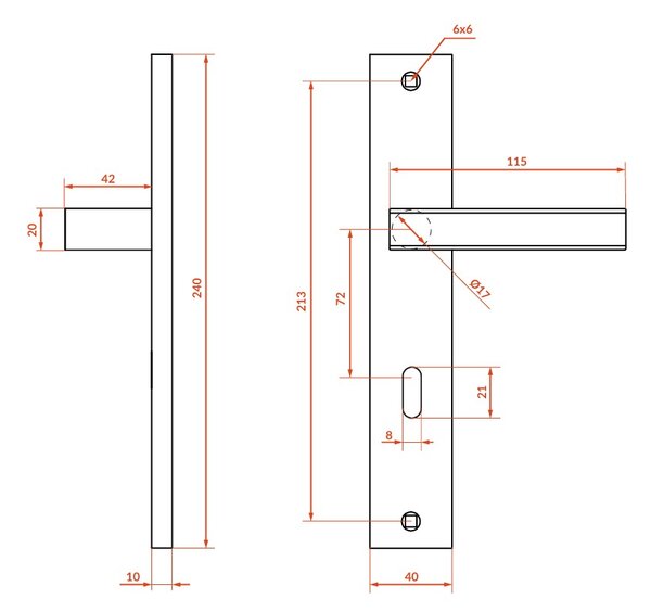 Mâner de ușă Kuchinox Aster pe feronerie lungă pentru cheie interioară, satinat mat, LAV-KAS_3M1A