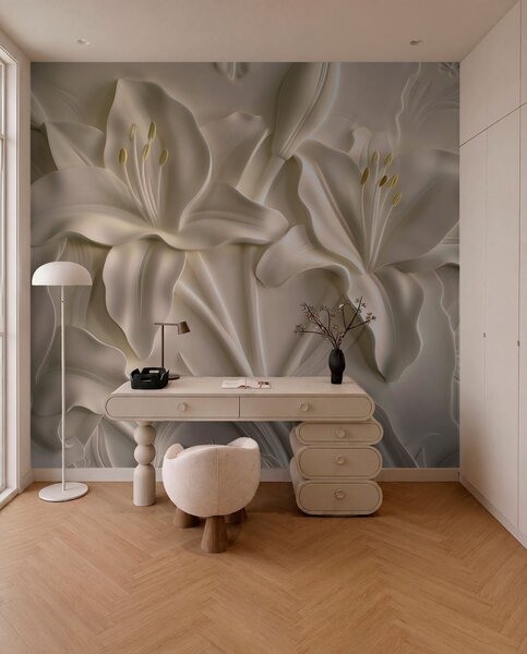 Tapet Basorelief cu crini mari de culoare bej, Fototapet Flori, w01434 : Uwalls.ro