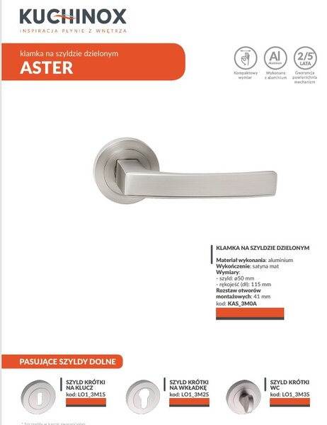 Mâner de ușă Kuchinox Aster, satinat mat, LAV-KAS_3M0A
