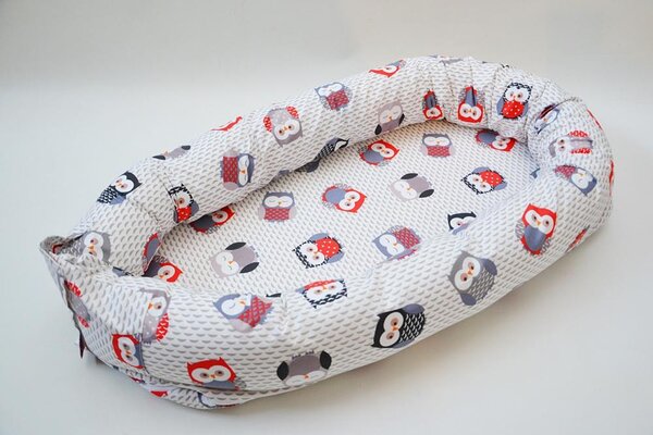 Baby nest 0-8 luni 3 in 1 culcus, protectie patut si saltea Bufnite