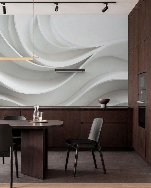 Tapet Forma de undă abstractă volumetrică 3d albă, Fototapet Modern, w01471 : Uwalls.ro