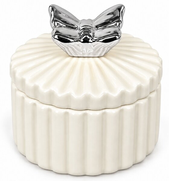 Bomboniera decorativa din ceramica cu capac, cutie pentru bijuterii, bomboane si accesorii, design elegant, 10.5 cm