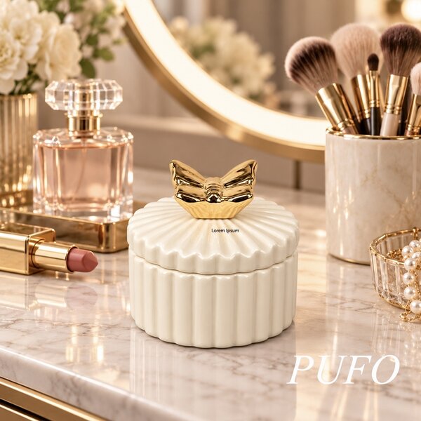 Bomboniera decorativa din ceramica cu capac, cutie pentru bijuterii, bomboane si accesorii, design elegant, 10.5 cm