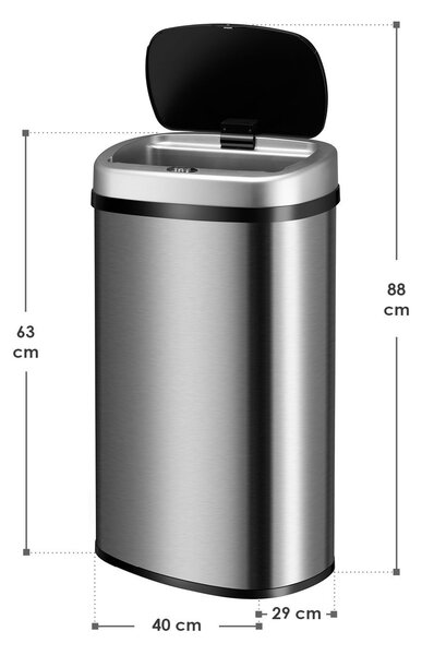 Juskys Coș de gunoi pătrat fără contact 60 l - argintiu
