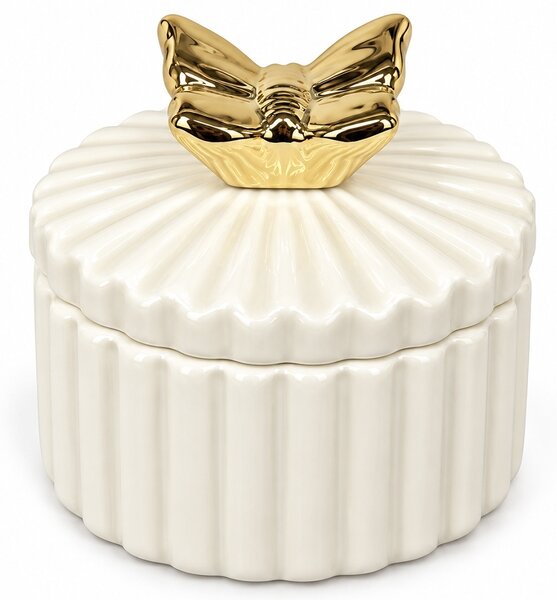 Bomboniera decorativa din ceramica cu capac, cutie pentru bijuterii, bomboane si accesorii, design elegant, 10.5 cm