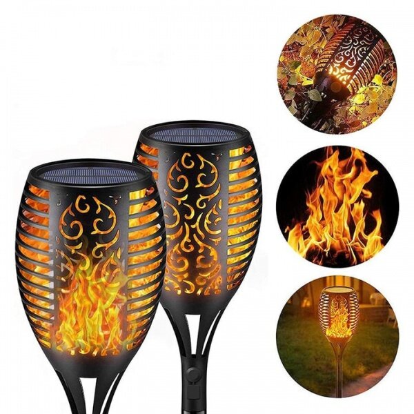 Lampa solara tip torta cu efect flacara, 58 cm