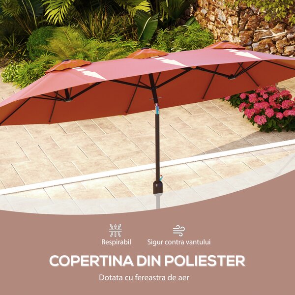 Outsunny Umbrela de soare de gradina basculabila dubla cu deschidere cu manivela, 295x152x222cm, rosu | Aosom Romania